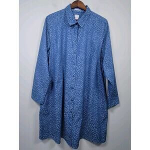 Chicos Womens 4 Blue Long Sleeve Coolmax No Iron Stretch Shirt Dress